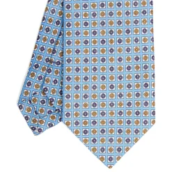 E.Marinella CRAVATTE|Cravatte In Lino E Cotone|CRAVATTA SARTORIALE IN LINO AZZURRA Microfantasia fiore