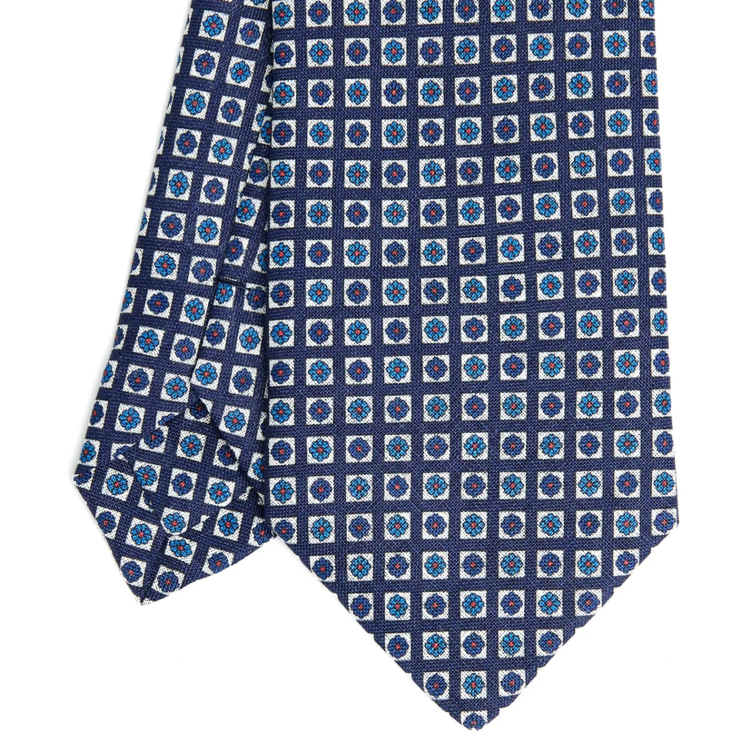 E.Marinella CRAVATTE|Cravatte In Lino E Cotone|CRAVATTA SARTORIALE IN LINO BLU Microfantasia fiore