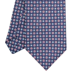 E.Marinella CRAVATTE|Cravatte In Lino E Cotone|CRAVATTA SARTORIALE IN LINO BLU Microfantasia fiore