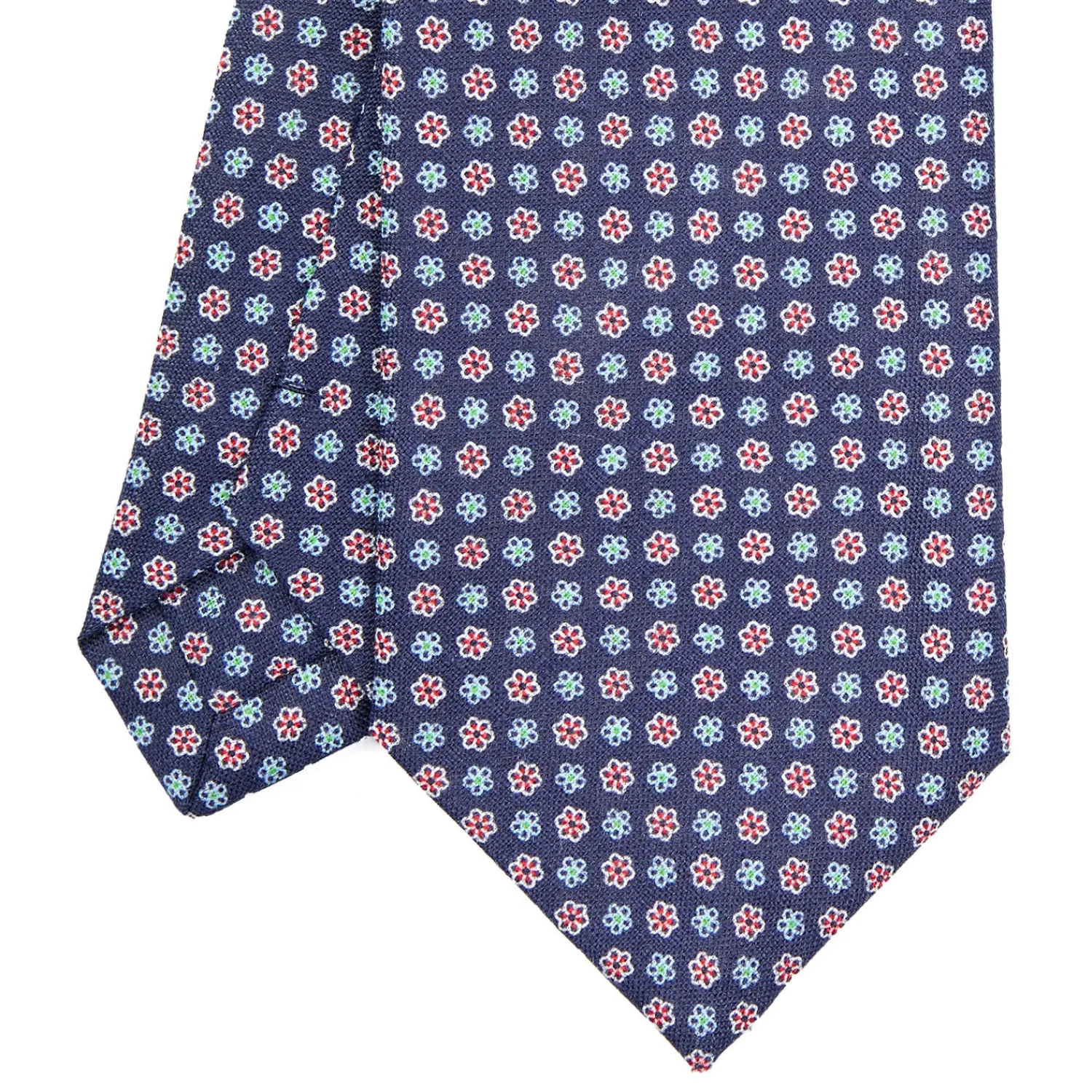 E.Marinella CRAVATTE|Cravatte In Lino E Cotone|CRAVATTA SARTORIALE IN LINO BLU Microfantasia fiore