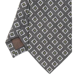 E.Marinella CRAVATTE|Cravatte In Lino E Cotone|CRAVATTA SARTORIALE IN LINO GRIGIO SCURO Macrofantasia geometrica