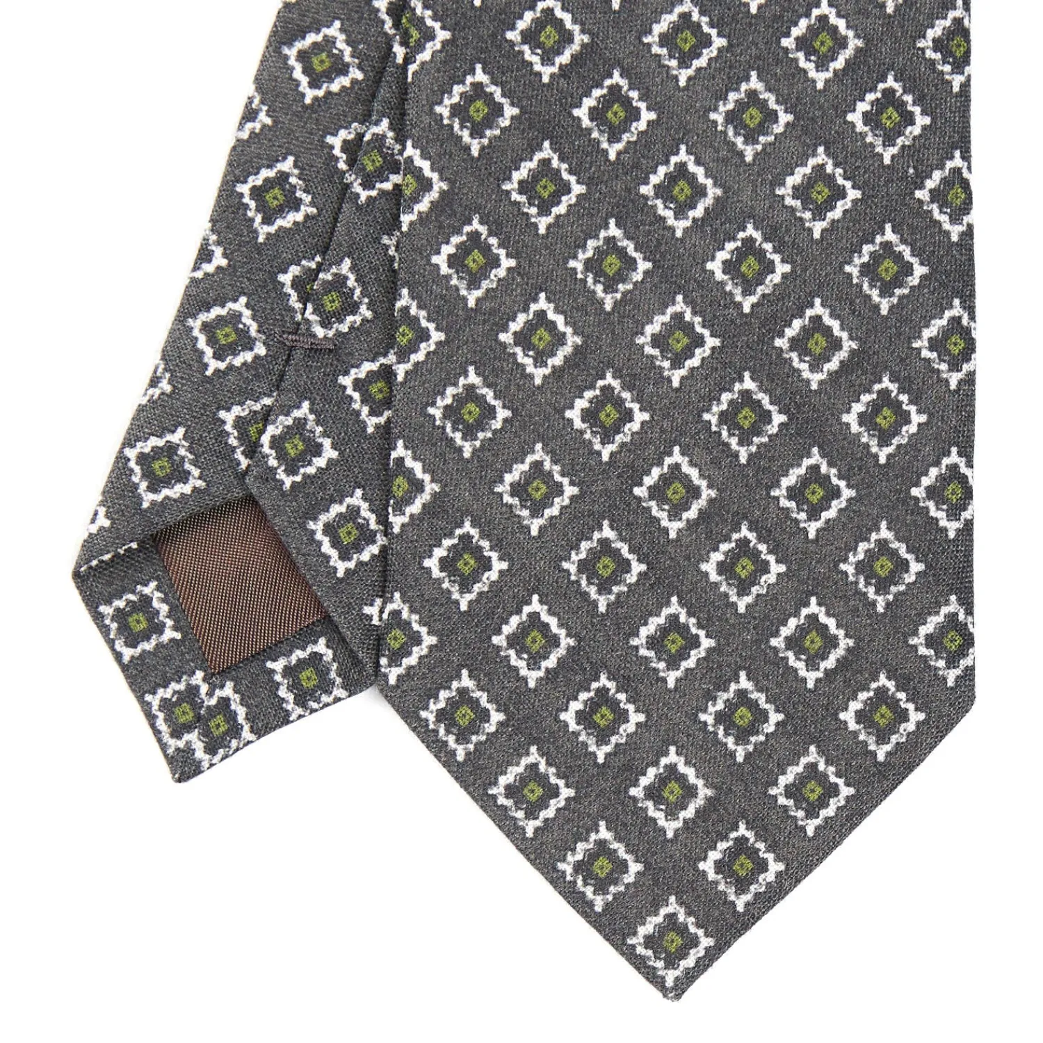 E.Marinella CRAVATTE|Cravatte In Lino E Cotone|CRAVATTA SARTORIALE IN LINO GRIGIO SCURO Macrofantasia geometrica