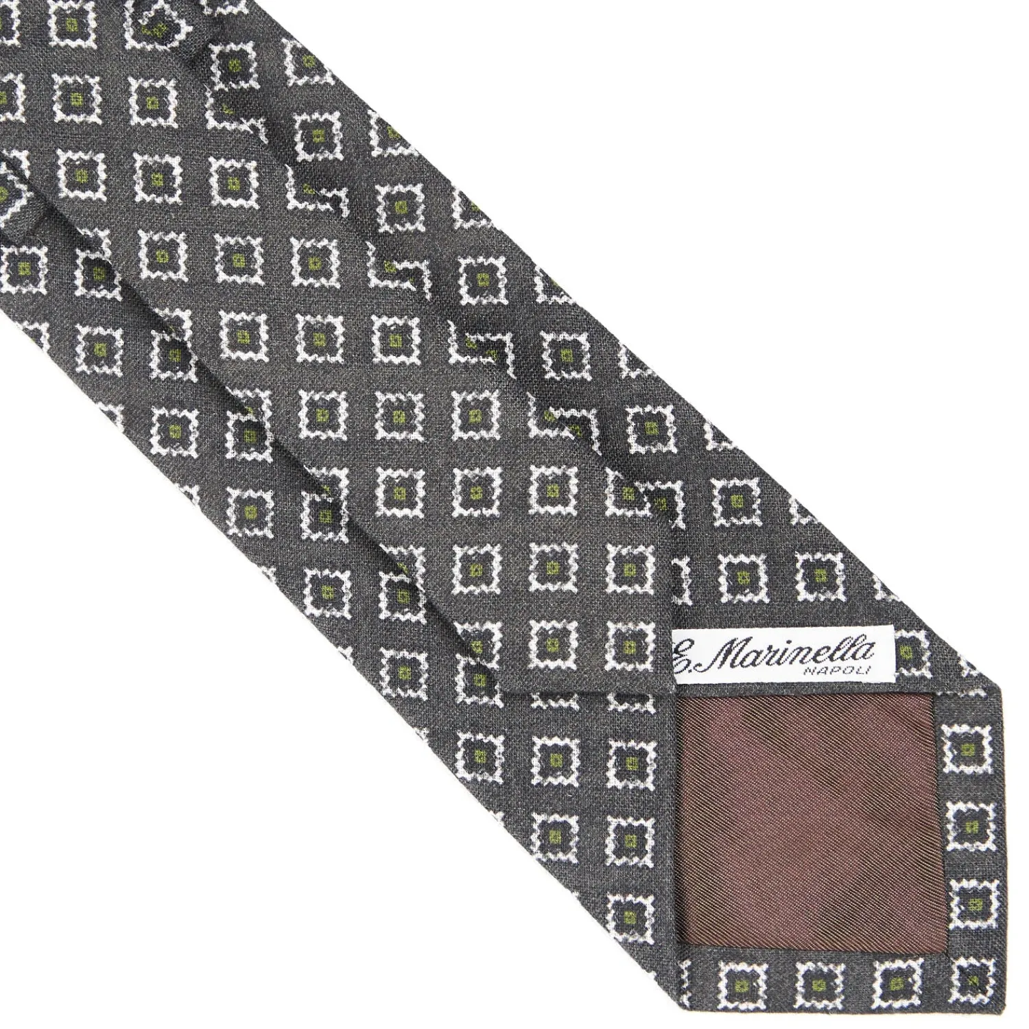 E.Marinella CRAVATTE|Cravatte In Lino E Cotone|CRAVATTA SARTORIALE IN LINO GRIGIO SCURO Macrofantasia geometrica