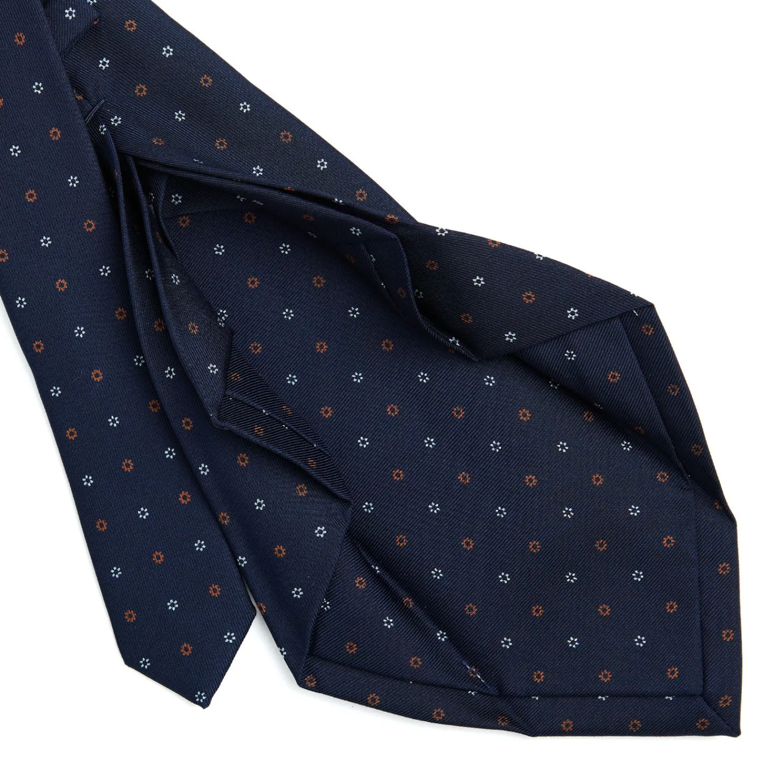 E.Marinella CRAVATTE|Cravatte 7 Pieghe|CRAVATTA SARTORIALE 7 PIEGHE IN SETA BLU SCURO Microfantasia fiore