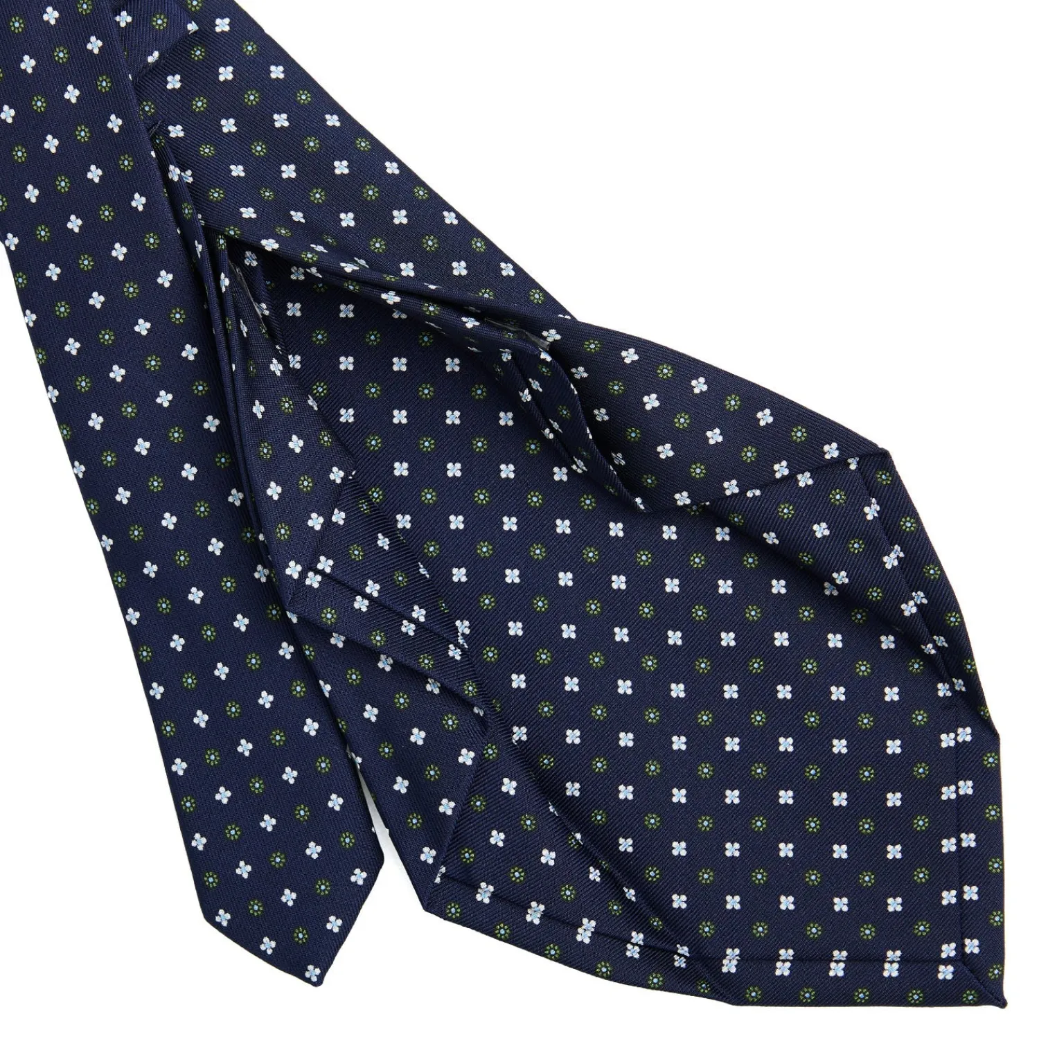E.Marinella CRAVATTE|Cravatte 7 Pieghe|CRAVATTA SARTORIALE 7 PIEGHE IN SETA BLU SCURO Microfantasia fiore