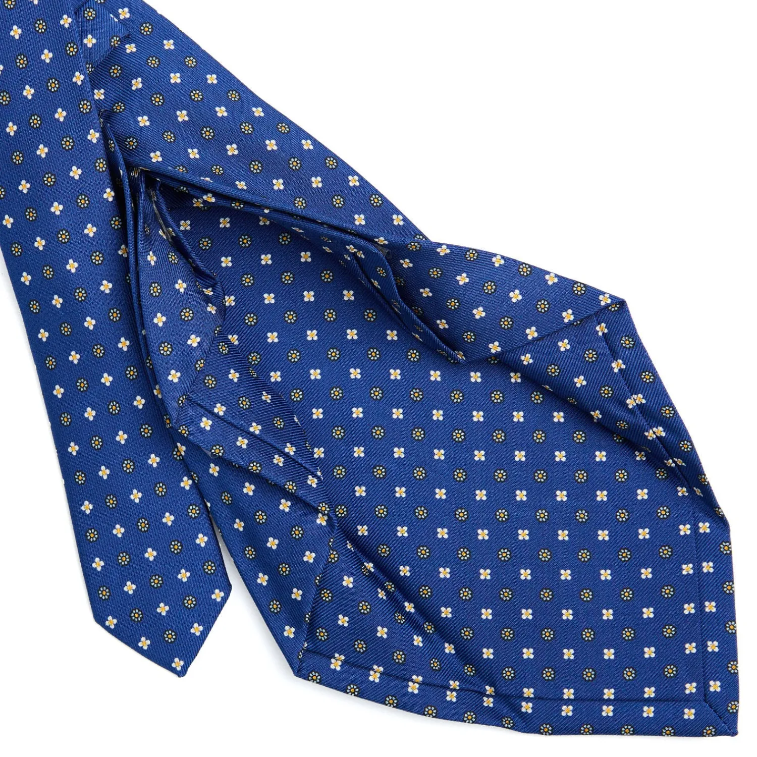 E.Marinella CRAVATTE|Cravatte 7 Pieghe|CRAVATTA SARTORIALE 7 PIEGHE IN SETA BLU Microfantasia fiore