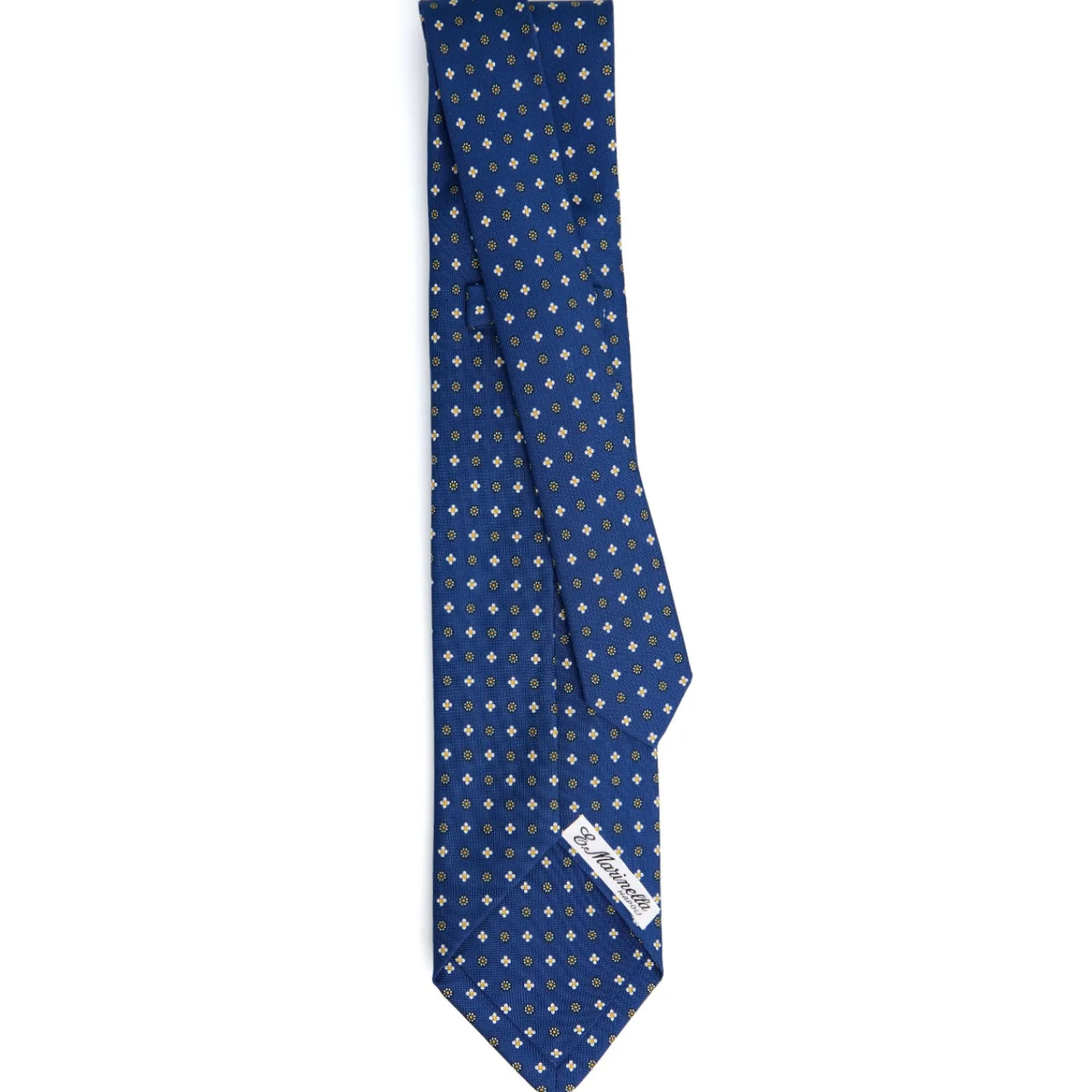 E.Marinella CRAVATTE|Cravatte 7 Pieghe|CRAVATTA SARTORIALE 7 PIEGHE IN SETA BLU Microfantasia fiore