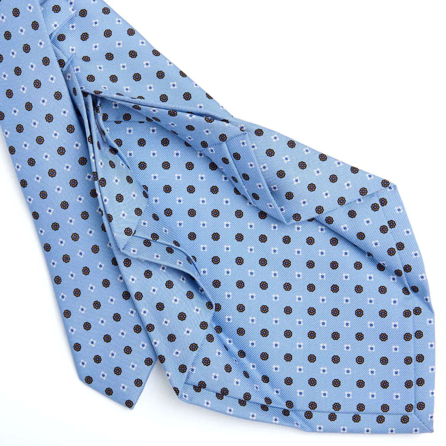 E.Marinella CRAVATTE|Cravatte 7 Pieghe|CRAVATTA SARTORIALE 7 PIEGHE IN SETA AZZURRA Microfantasia fiore
