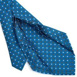 E.Marinella CRAVATTE|Cravatte 7 Pieghe|CRAVATTA SARTORIALE 7 PIEGHE IN SETA BLU MEDIO Microfantasia fiore