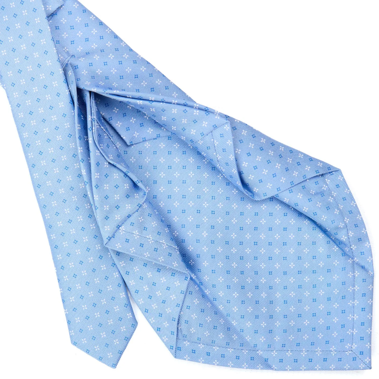 E.Marinella CRAVATTE|Cravatte 7 Pieghe|CRAVATTA SARTORIALE 7 PIEGHE IN SETA AZZURRA Microfantasia fiore