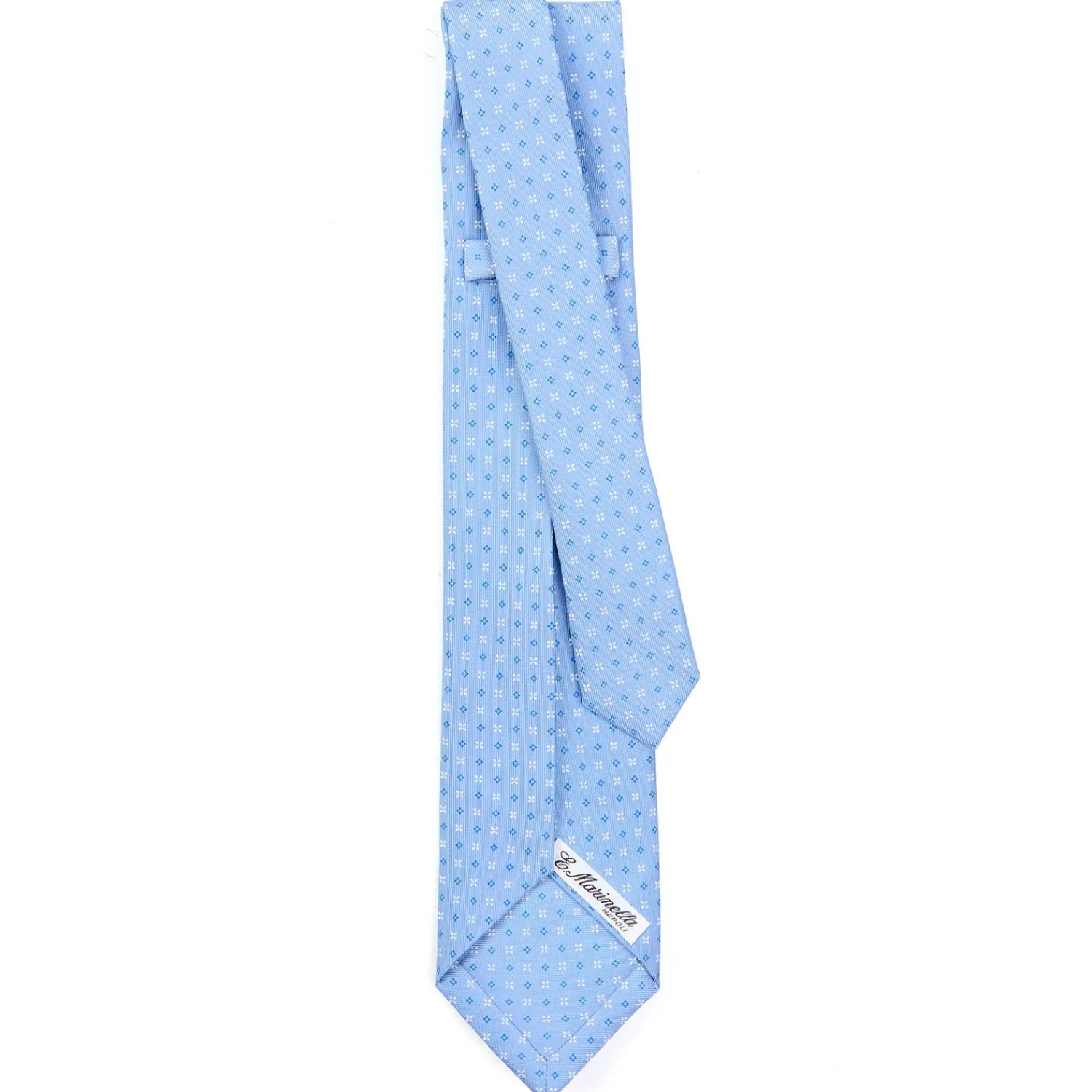 E.Marinella CRAVATTE|Cravatte 7 Pieghe|CRAVATTA SARTORIALE 7 PIEGHE IN SETA AZZURRA Microfantasia fiore