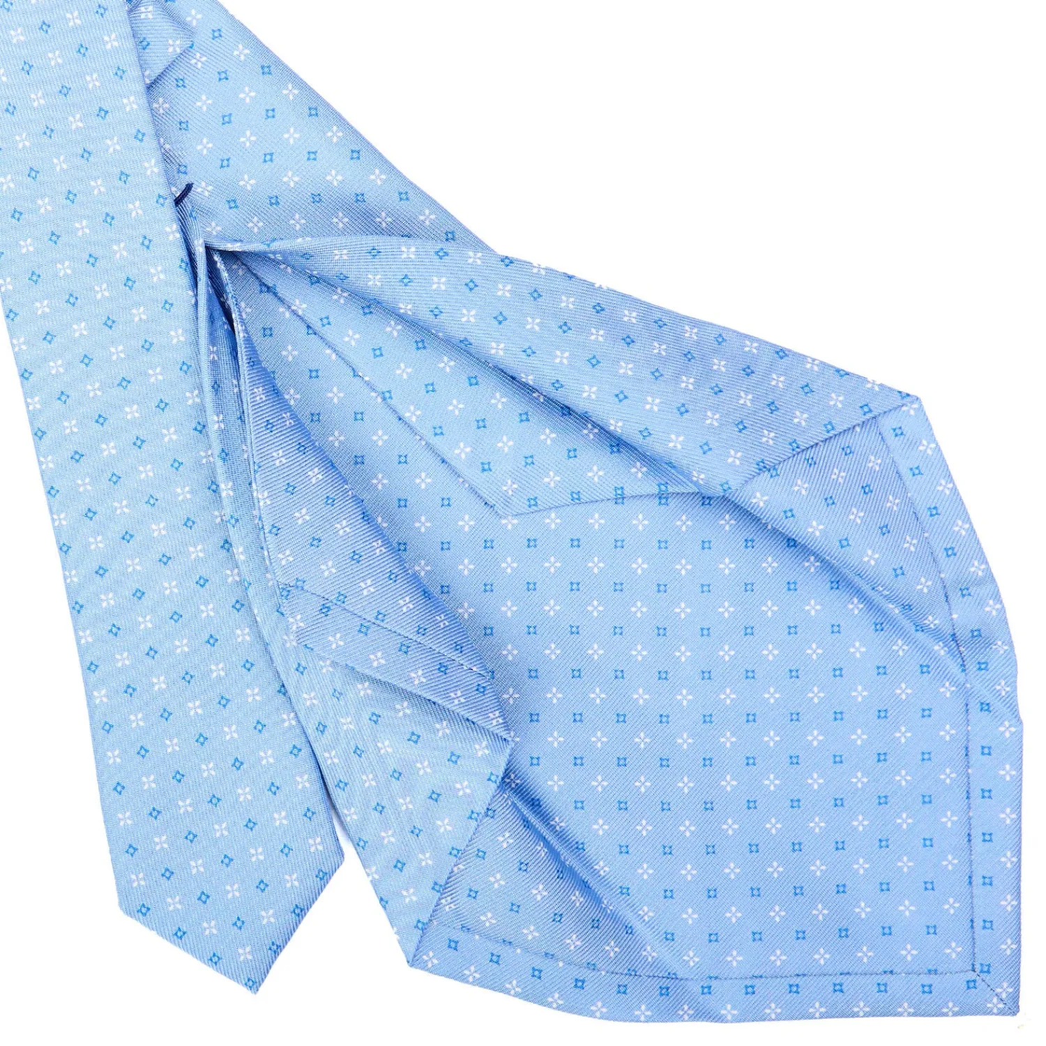E.Marinella CRAVATTE|Cravatte 5 Pieghe|CRAVATTA SARTORIALE 5 PIEGHE IN SETA AZZURRA Microfantasia fiore