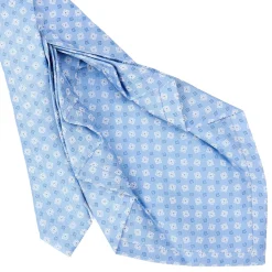 E.Marinella CRAVATTE|Cravatte 9 Pieghe|CRAVATTA SARTORIALE 9 PIEGHE IN SETA AZZURRA Microfantasia fiore