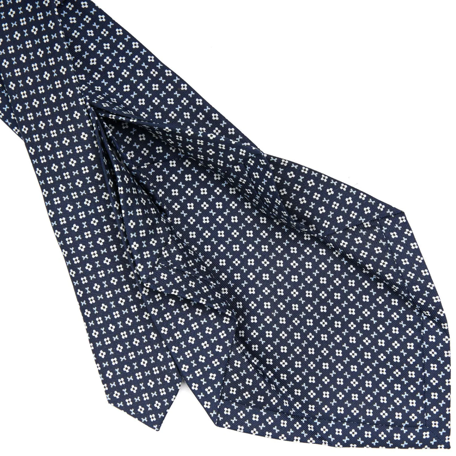 E.Marinella CRAVATTE|Cravatte 7 Pieghe|CRAVATTA SARTORIALE 7 PIEGHE IN SETA BLU SCURO Microfantasia fiore