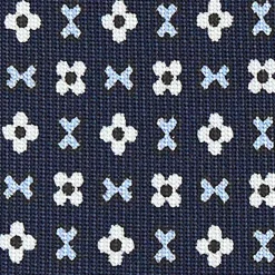 E.Marinella CRAVATTE|Cravatte 7 Pieghe|CRAVATTA SARTORIALE 7 PIEGHE IN SETA BLU SCURO Microfantasia fiore