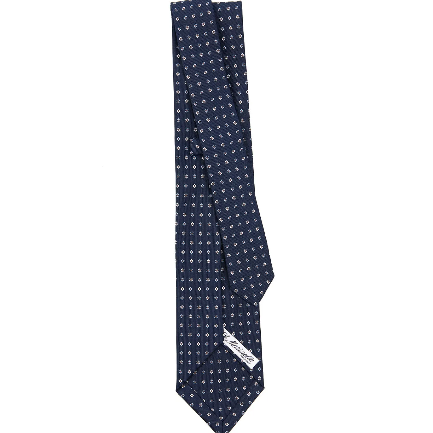 E.Marinella CRAVATTE|Cravatte 9 Pieghe|CRAVATTA SARTORIALE 9 PIEGHE IN SETA BLU SCURO Microfantasia fiore