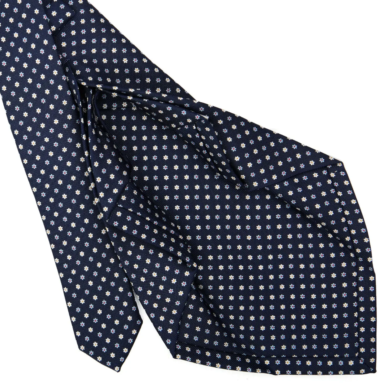 E.Marinella CRAVATTE|Cravatte 7 Pieghe|CRAVATTA SARTORIALE 7 PIEGHE IN SETA BLU SCURO Microfantasia fiore