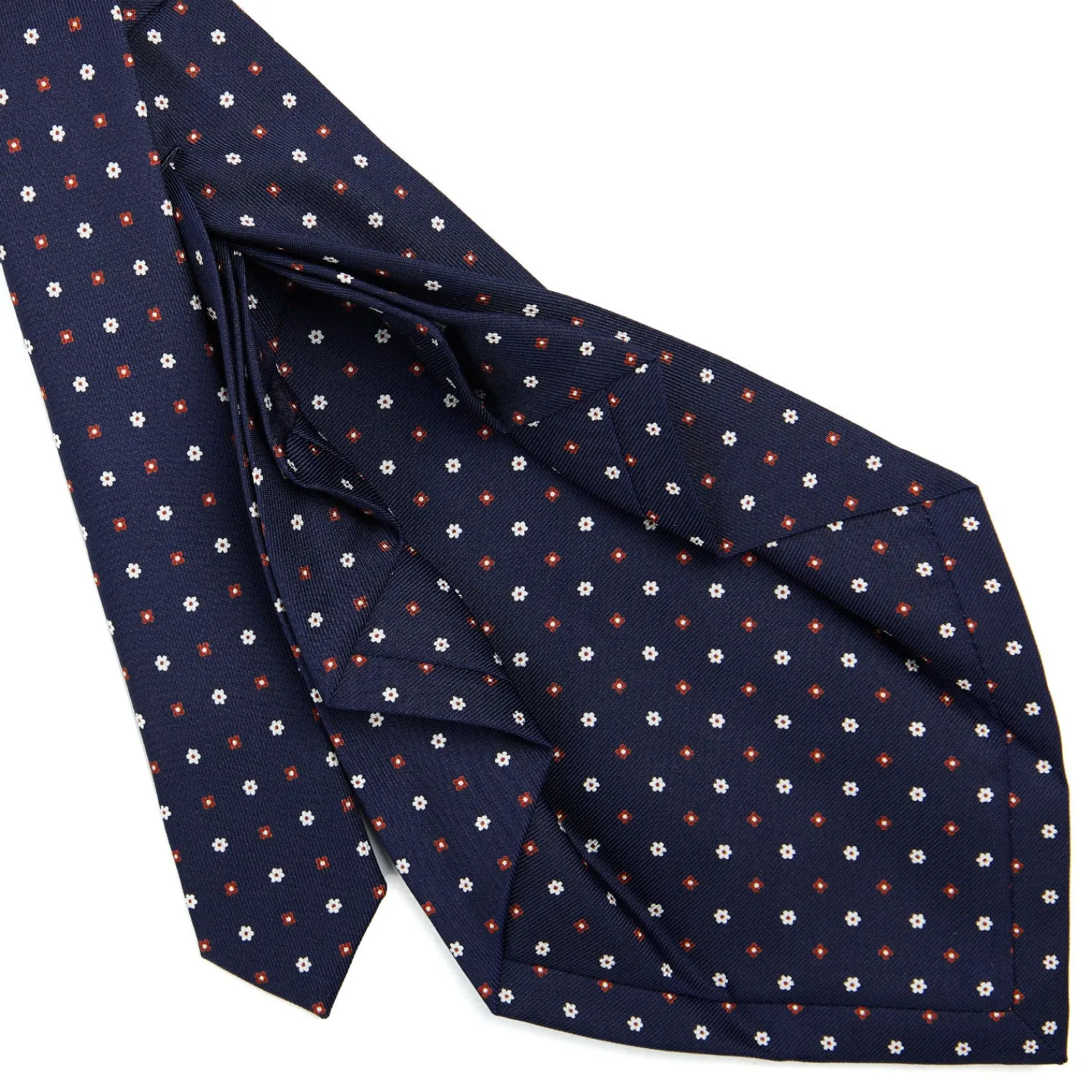 E.Marinella CRAVATTE|Cravatte 9 Pieghe|CRAVATTA SARTORIALE 9 PIEGHE IN SETA BLU SCURO Microfantasia fiore