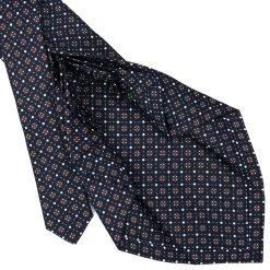 E.Marinella CRAVATTE|Cravatte 9 Pieghe|CRAVATTA SARTORIALE 9 PIEGHE IN SETA BLU SCURO Microfantasia fiore