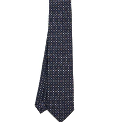 E.Marinella CRAVATTE|Cravatte 9 Pieghe|CRAVATTA SARTORIALE 9 PIEGHE IN SETA BLU SCURO Microfantasia fiore