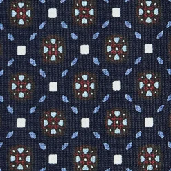 E.Marinella CRAVATTE|Cravatte 9 Pieghe|CRAVATTA SARTORIALE 9 PIEGHE IN SETA BLU SCURO Microfantasia fiore