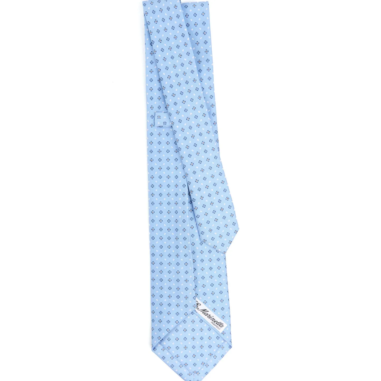 E.Marinella CRAVATTE|Cravatte 9 Pieghe|CRAVATTA SARTORIALE 9 PIEGHE IN SETA AZZURRA Microfantasia fiore