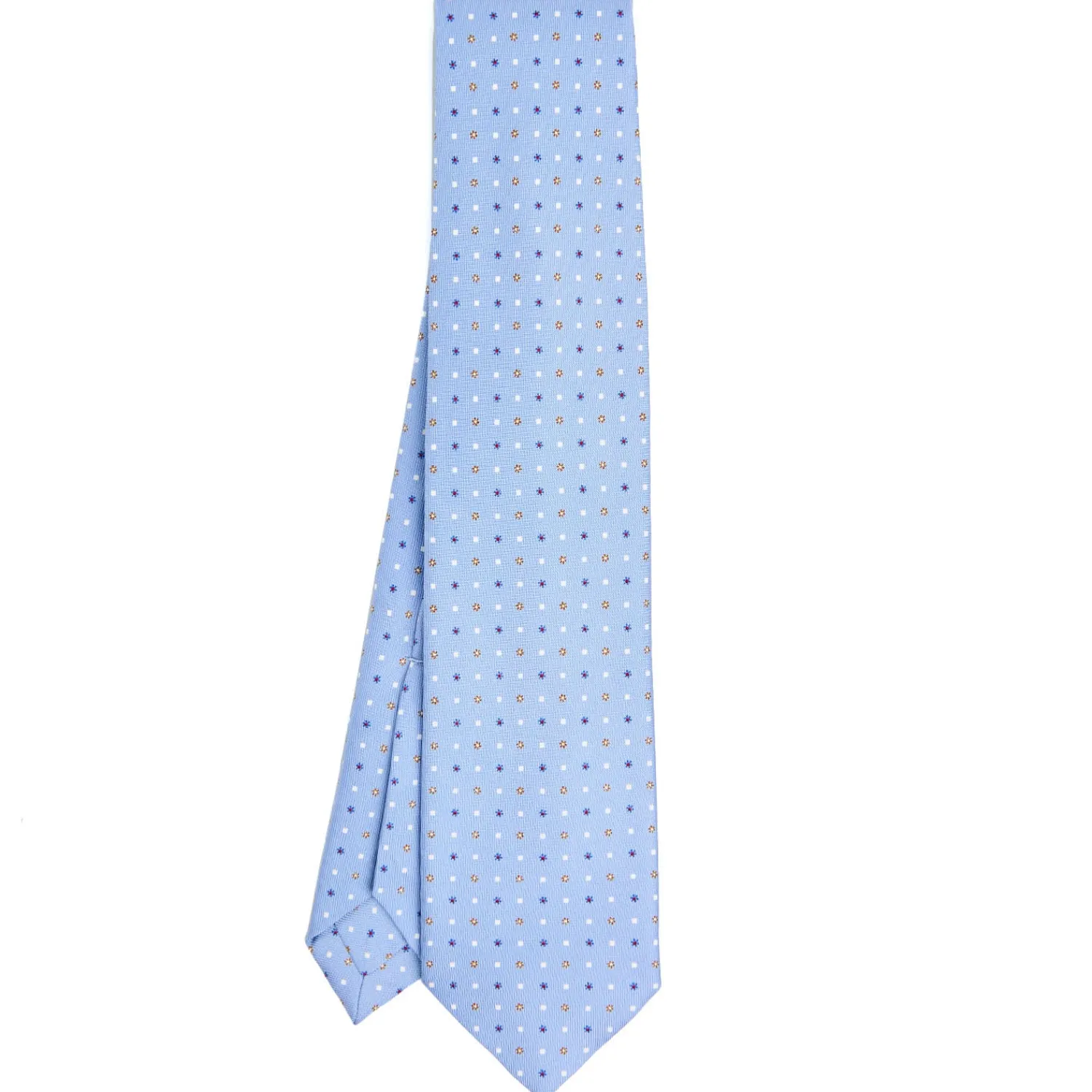 E.Marinella CRAVATTE|Cravatte 9 Pieghe|CRAVATTA SARTORIALE 9 PIEGHE IN SETA AZZURRA Microfantasia fiore