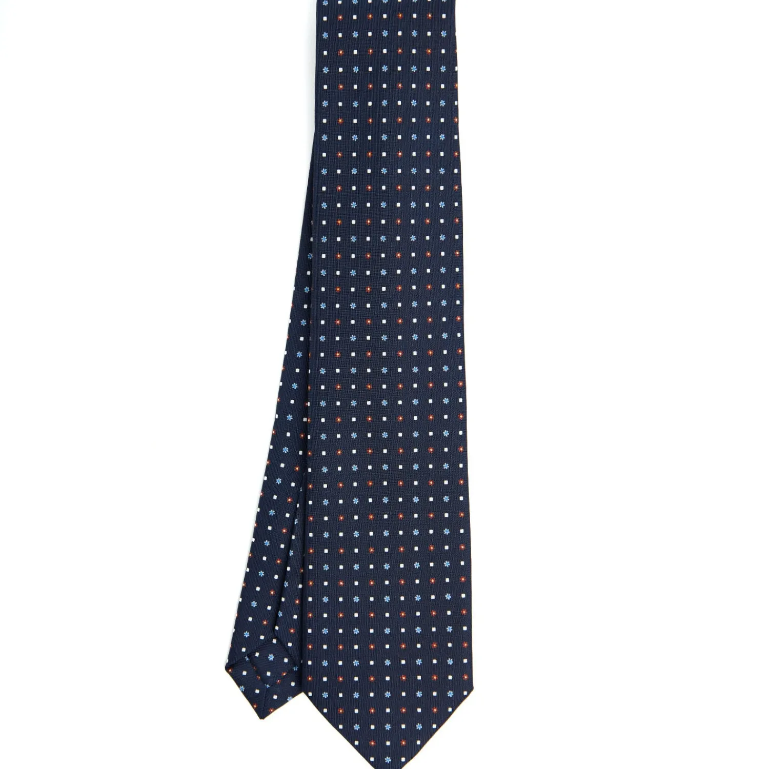 E.Marinella CRAVATTE|Cravatte 9 Pieghe|CRAVATTA SARTORIALE 9 PIEGHE IN SETA BLU SCURO Microfantasia fiore