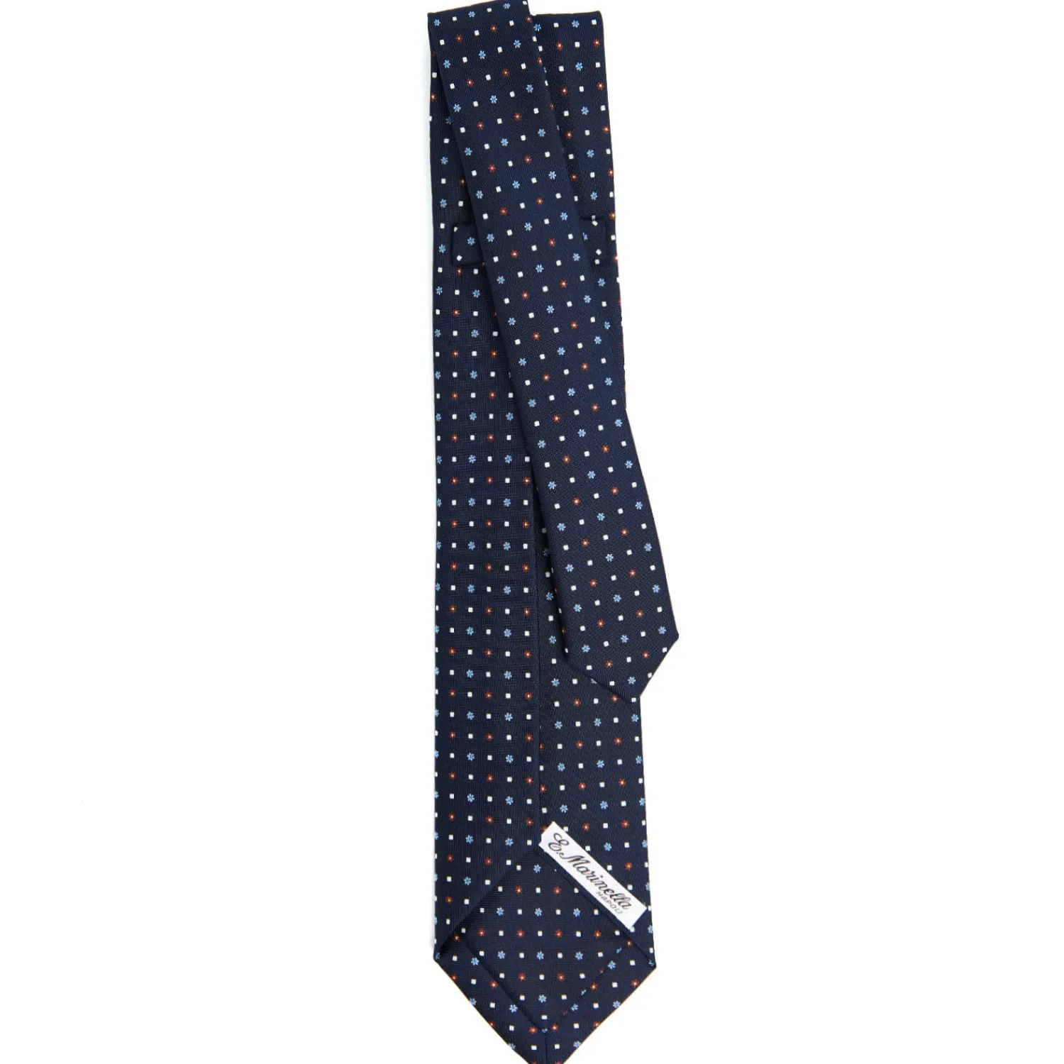E.Marinella CRAVATTE|Cravatte 9 Pieghe|CRAVATTA SARTORIALE 9 PIEGHE IN SETA BLU SCURO Microfantasia fiore