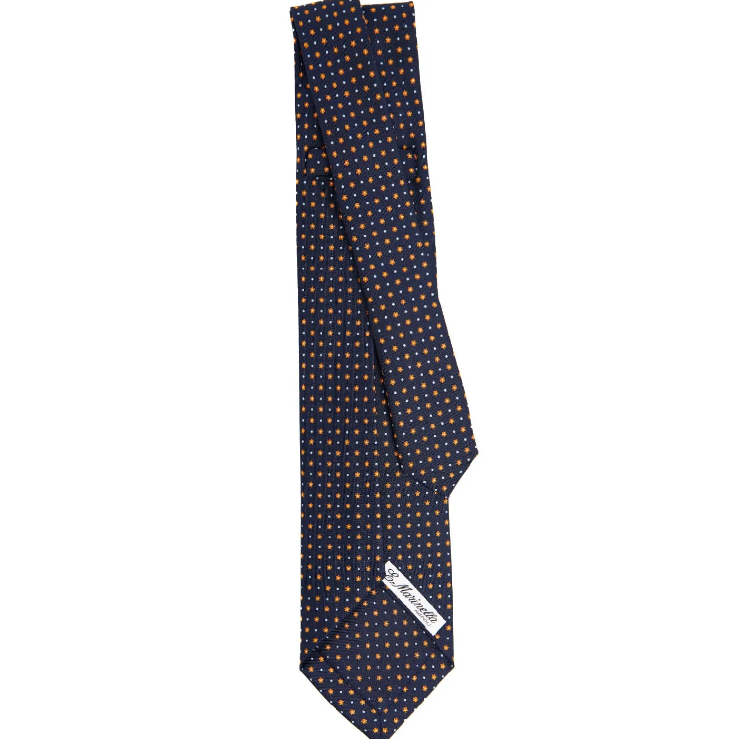 E.Marinella CRAVATTE|Cravatte 9 Pieghe|CRAVATTA SARTORIALE 9 PIEGHE IN SETA BLU SCURO Microfantasia fiore
