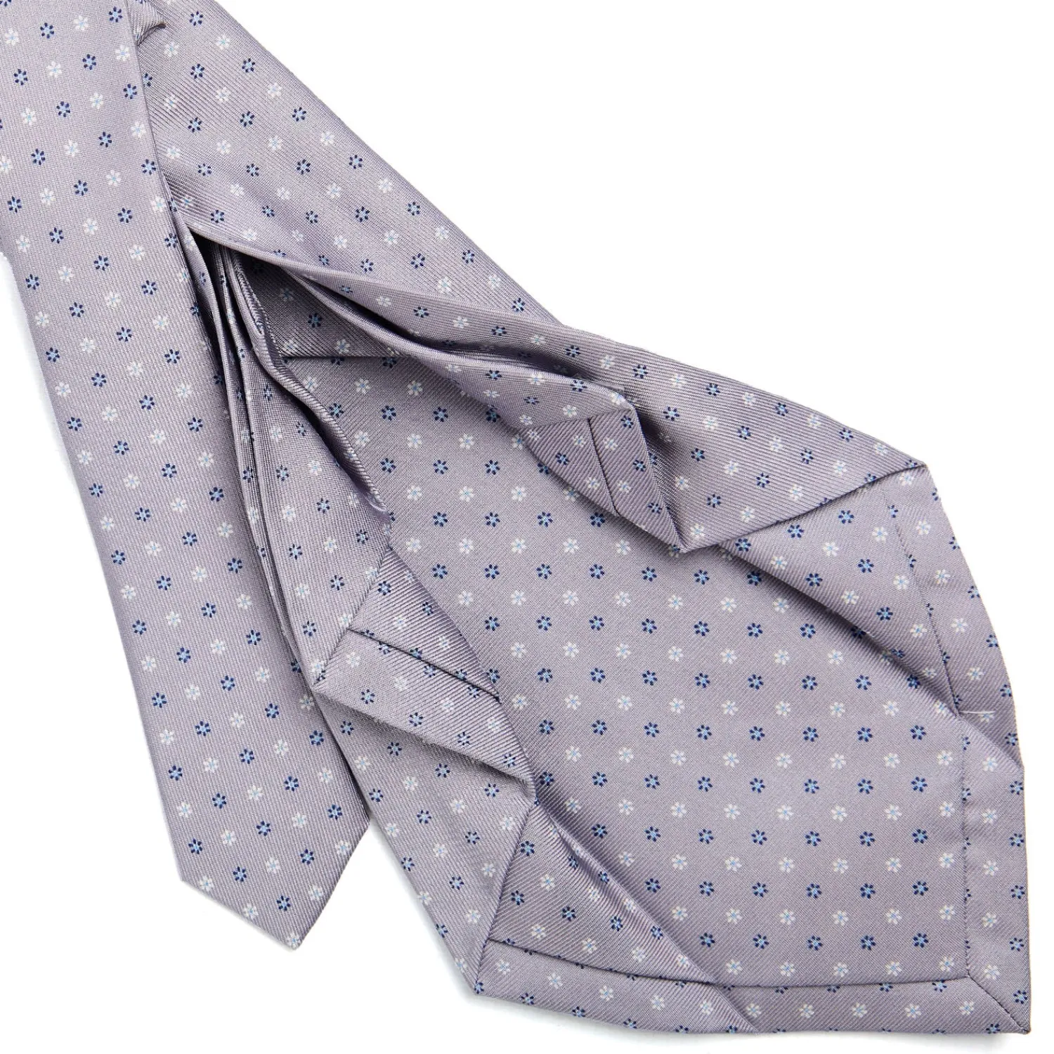 E.Marinella CRAVATTE|Cravatte 7 Pieghe|CRAVATTA SARTORIALE 7 PIEGHE IN SETA GRIGIO CHIARO Microfantasia fiore
