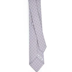 E.Marinella CRAVATTE|Cravatte 7 Pieghe|CRAVATTA SARTORIALE 7 PIEGHE IN SETA GRIGIO CHIARO Microfantasia fiore