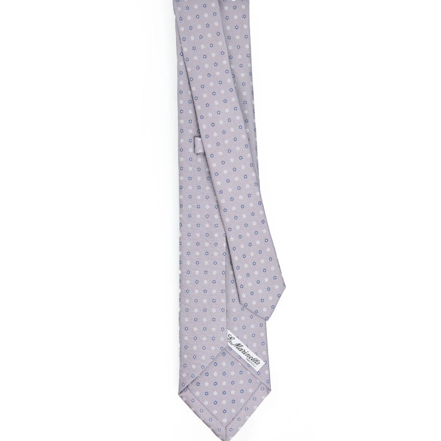 E.Marinella CRAVATTE|Cravatte 7 Pieghe|CRAVATTA SARTORIALE 7 PIEGHE IN SETA GRIGIO CHIARO Microfantasia fiore