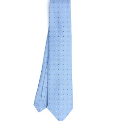 E.Marinella CRAVATTE|Cravatte 5 Pieghe|CRAVATTA SARTORIALE 5 PIEGHE IN SETA AZZURRA Microfantasia fiore