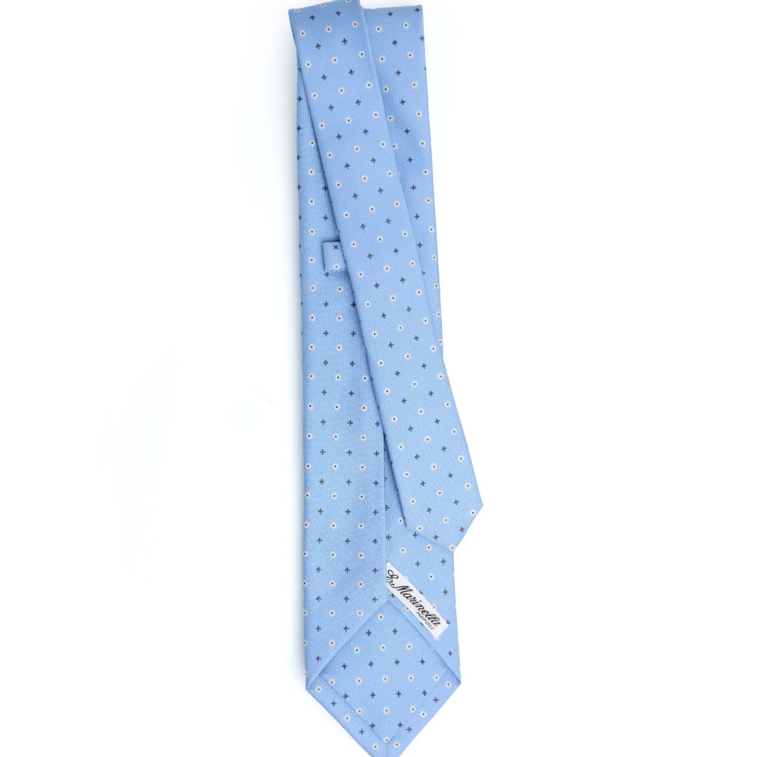 E.Marinella CRAVATTE|Cravatte 5 Pieghe|CRAVATTA SARTORIALE 5 PIEGHE IN SETA AZZURRA Microfantasia fiore