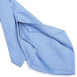 E.Marinella CRAVATTE|Cravatte 5 Pieghe|CRAVATTA SARTORIALE 5 PIEGHE IN SETA AZZURRA Microfantasia fiore