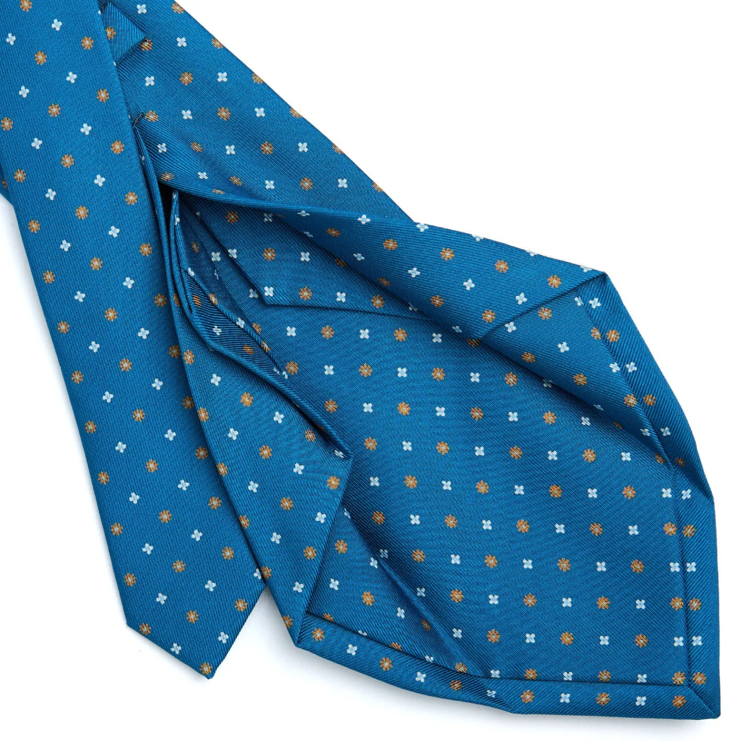 E.Marinella CRAVATTE|Cravatte 5 Pieghe|CRAVATTA SARTORIALE 5 PIEGHE IN SETA BLU MEDIO Microfantasia fiore