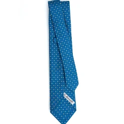 E.Marinella CRAVATTE|Cravatte 5 Pieghe|CRAVATTA SARTORIALE 5 PIEGHE IN SETA BLU MEDIO Microfantasia fiore