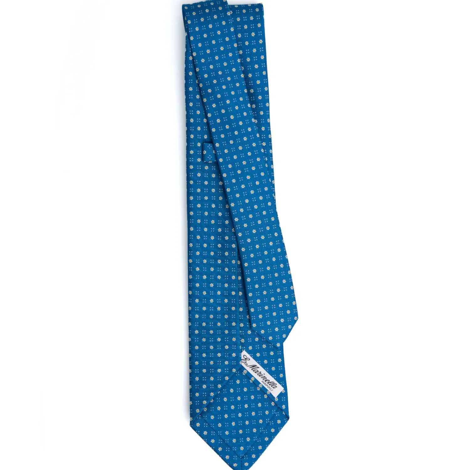 E.Marinella CRAVATTE|Cravatte 5 Pieghe|CRAVATTA SARTORIALE 5 PIEGHE IN SETA BLU MEDIO Microfantasia fiore