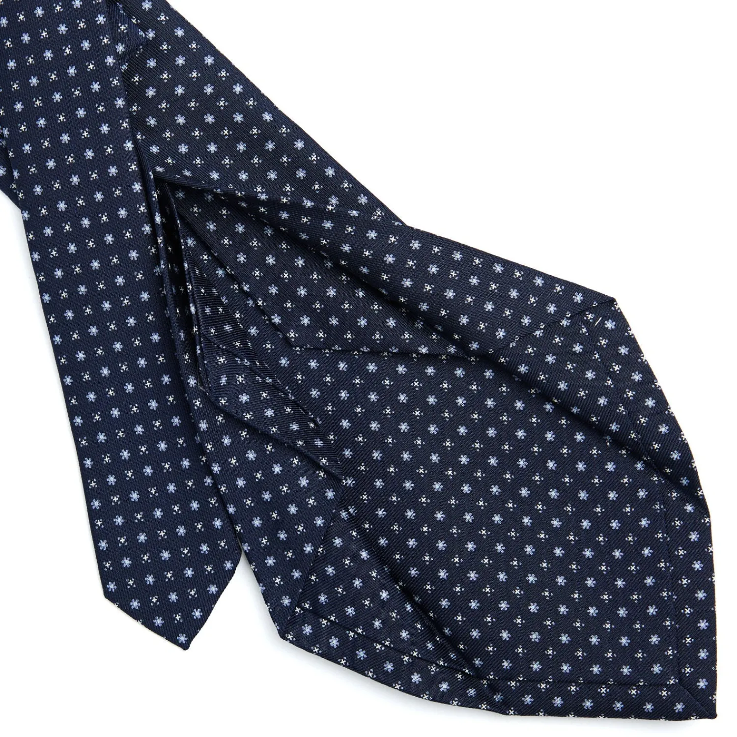 E.Marinella CRAVATTE|Cravatte 5 Pieghe|CRAVATTA SARTORIALE 5 PIEGHE IN SETA BLU SCUROMicrofantasia fiore
