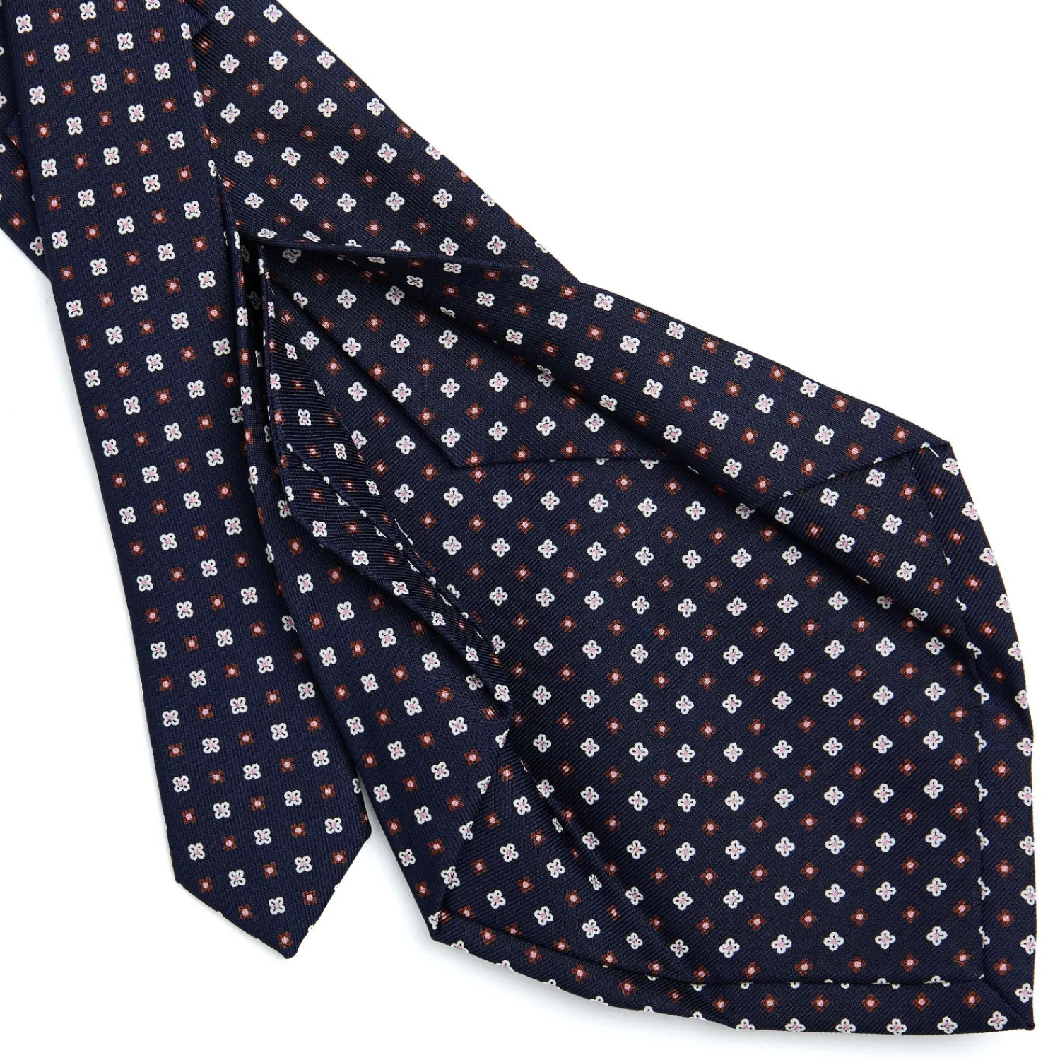 E.Marinella CRAVATTE|Cravatte 5 Pieghe|CRAVATTA SARTORIALE 5 PIEGHE IN SETA BLU SCUROMicrofantasia fiore