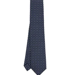 E.Marinella CRAVATTE|Cravatte 5 Pieghe|CRAVATTA SARTORIALE 5 PIEGHE IN SETA BLU SCUROMicrofantasia fiore