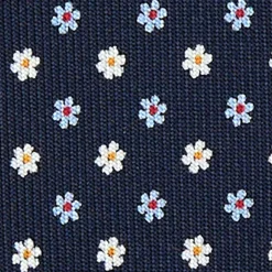 E.Marinella CRAVATTE|Cravatte 5 Pieghe|CRAVATTA SARTORIALE 5 PIEGHE IN SETA BLU SCUROMicrofantasia fiore