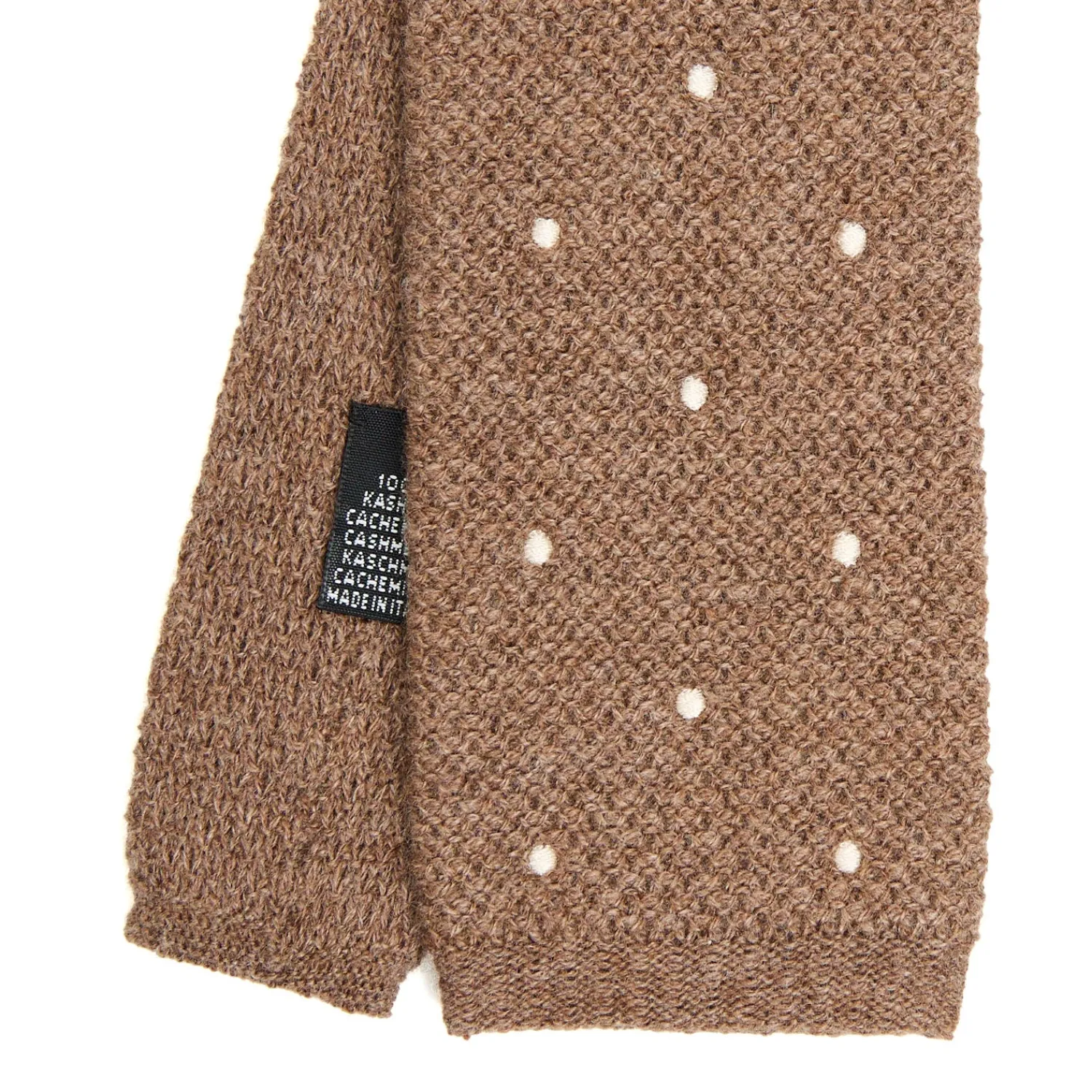 E.Marinella CRAVATTE|Cravatte In Lana E Cashmere|CRAVATTA TRICOT IN CASHMERE BEIGE Pois bianco