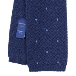 E.Marinella CRAVATTE|Cravatte In Lana E Cashmere|CRAVATTA TRICOT IN CASHMERE BLU SCURO Pois azzurro