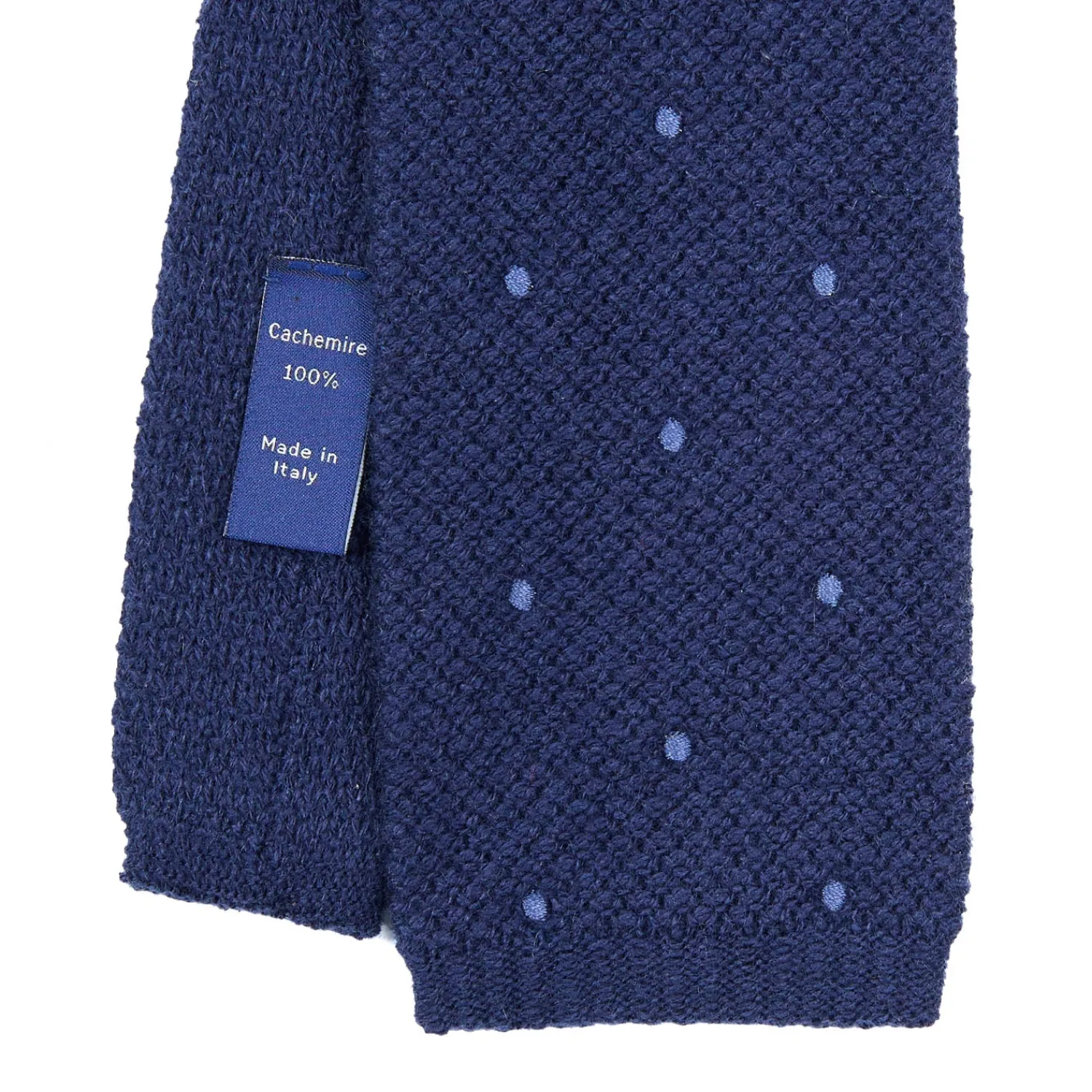 E.Marinella CRAVATTE|Cravatte In Lana E Cashmere|CRAVATTA TRICOT IN CASHMERE BLU SCURO Pois azzurro