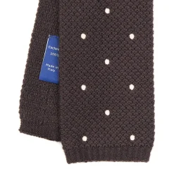 E.Marinella CRAVATTE|Cravatte In Lana E Cashmere|CRAVATTA TRICOT IN CASHMERE MARRONE SCURO Pois bianco