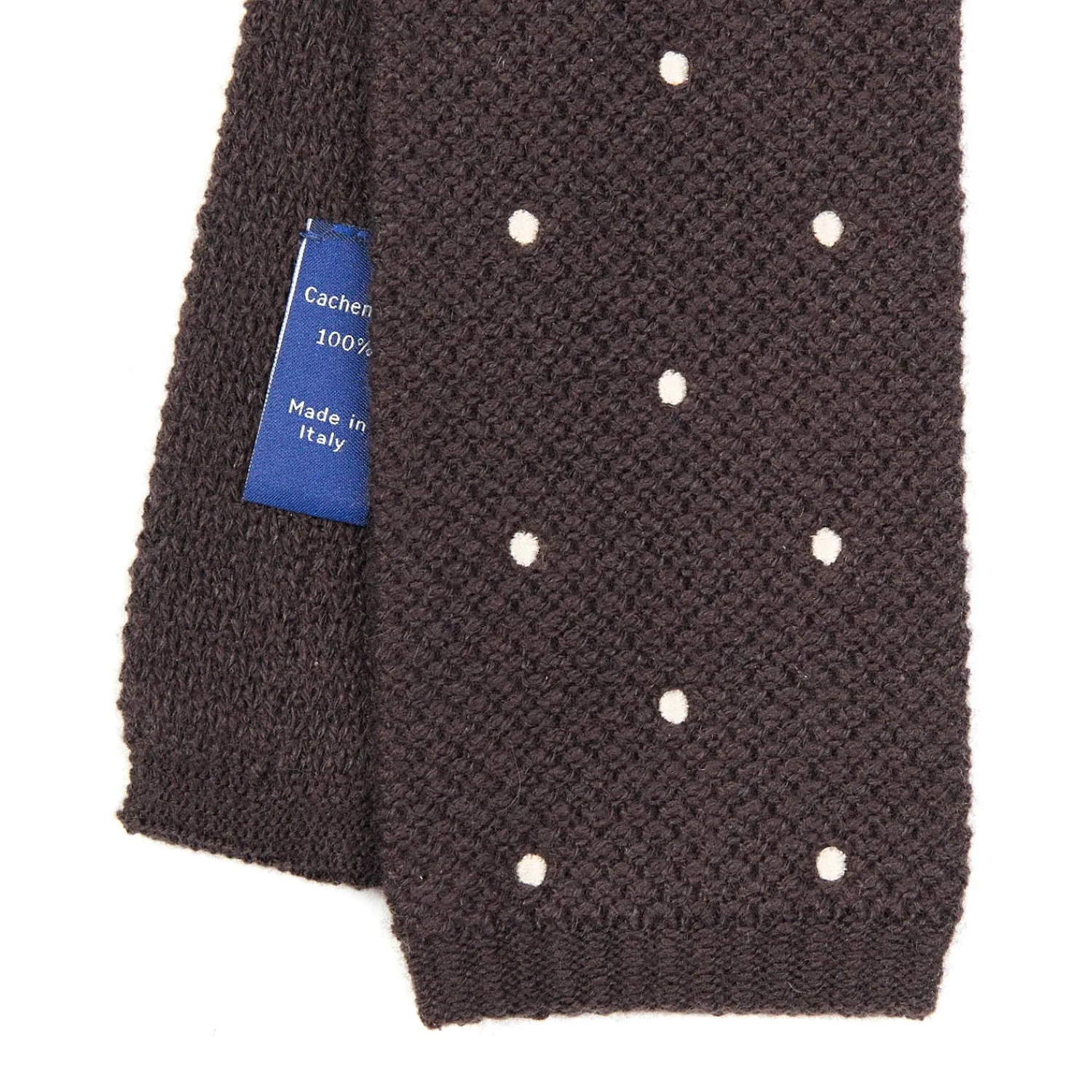 E.Marinella CRAVATTE|Cravatte In Lana E Cashmere|CRAVATTA TRICOT IN CASHMERE MARRONE SCURO Pois bianco