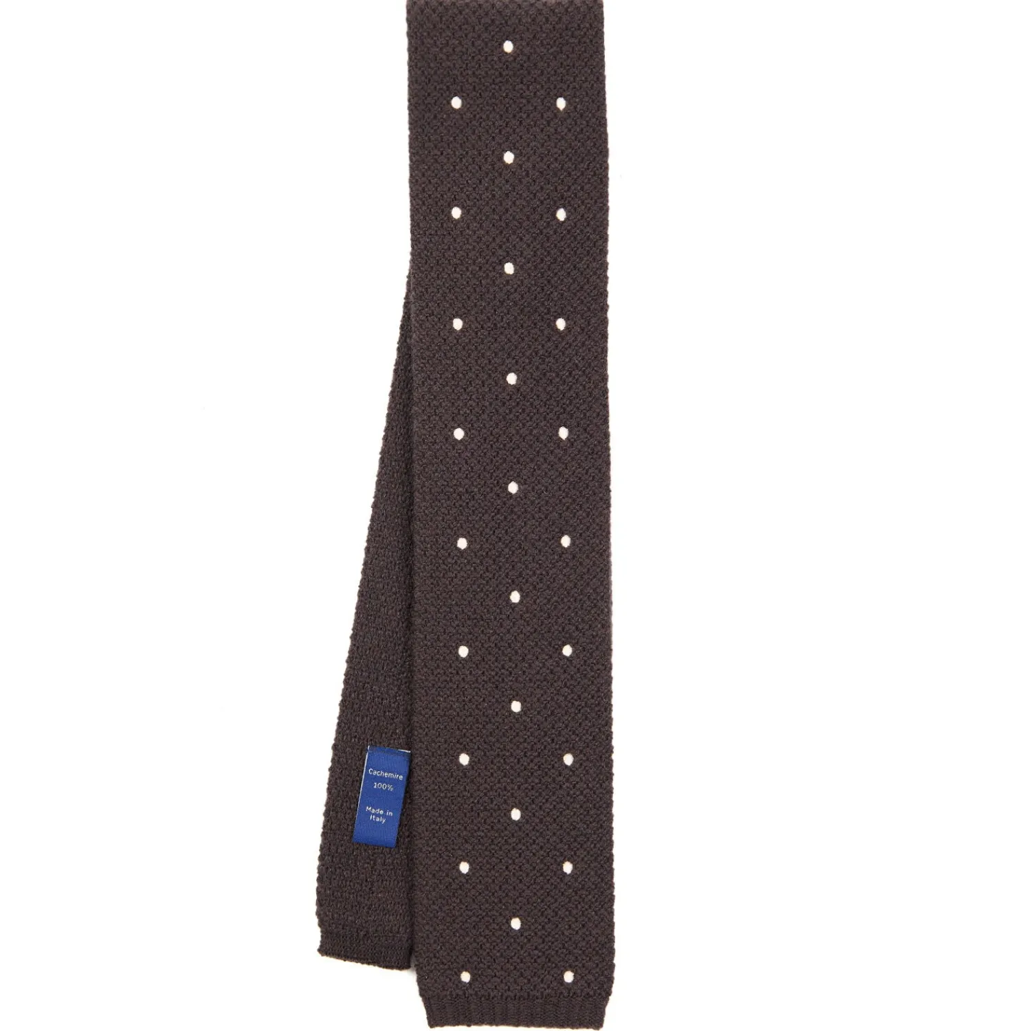 E.Marinella CRAVATTE|Cravatte In Lana E Cashmere|CRAVATTA TRICOT IN CASHMERE MARRONE SCURO Pois bianco
