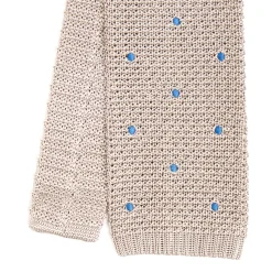 E.Marinella CRAVATTE|Cravatte In Garza E Tricot|CRAVATTA TRICOT IN SETA BEIGE Pois blu